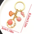 Llavero dorado con dijes de caballito de mar, estrella y concha de verano, largo de 8,2 cm - Hipocampo Concha Rosa (LS552)