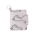Pink floral fabric pouch with black rabbit pattern, snap closure and white clip-on hook - Beige Rabbit