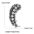 Silver alloy feather brooch with grey pearls and product size measurements - Antique Silver