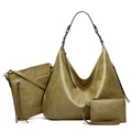 Vintage olive green 3-piece bag set with large hobo tote and crossbody bags - Green