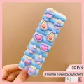 Detailed set of 10 light blue thumb towel scrunchies with colorful resin cartoon charms - Blue Series (10 Pcs)