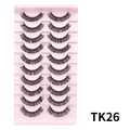 10 paar Russische DD curl kunstwimpers van zwarte vezel op een roze displaytray - Natuurlijke dikke stijl (TK26)