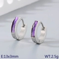 Sleek silver titanium steel huggie earrings featuring a rectangle cut purple zircon - Silver Base with Purple Stone (KE118301-TGD)