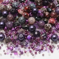 DIY jewelry beads set with round glass beads in purple, black, and red colors - Violet Series