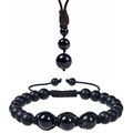 Dettaglio set collana e bracciale in perle di ossidiana con cordino regolabile - Set Ossidiana
