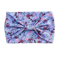 Light blue floral elastic headband with pink flower patterns and twisted knot design - Style 109