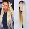 Long straight ombre black to blonde lace front synthetic wig for women - Ombre Gold