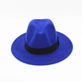 Classic royal blue wool felt fedora hat with a wide brim and black decorative ribbon - Blue