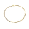 Nahaufnahme der goldenen T-Verschluss-Halskette mit Zirkonia und langen Kettengliedern - Gold Gesteppte T-Schnalle Lange Gliederkette