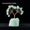 Green aventurine jade crystal tree ornament with hand-woven copper wire and raw stone base - Aventurine Raw Stone Base Tree