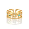 Detail view of adjustable gold-plated stainless steel ring with colorful enamel inlay - Zj133
