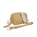 Minimalist tan PU leather crossbody camera bag with dual straps and tassel detail - Khaki