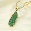 Mini 18k gold stainless steel necklace with green Virgin Mary crystal pendant and diamonds - Green