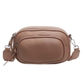 Damen-Rundtasche aus rosa strukturiertem Leder mit Reißverschlüssen und breitem Gurt - Hellrosa