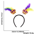 Size specifications of the Mardi Gras headband with purple feathers and gold crowns - King Hat Feather Style