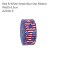 American flag style 6.3cm ribbon with red stripes and blue stars on white background - 6.3cm Width Red White Stripe Blue Star Ribbon