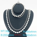 Set collana e bracciale a doppio strato placcato oro 18K con perle e chiusura a barra T - Set Colore Acciaio (KS222135-Z)