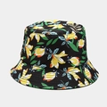 Double-sided sun hat featuring a black base with vibrant yellow floral and green leaf patterns - One Size / 21# Black With Small Floral