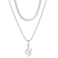 Close-up of double-layered silver titanium steel snake chain with a sleek serpent pendant - Snake Pendant / Steel Color N-537
