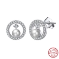 Elegant 925 sterling silver pearl stud earrings with sparkling zircon halo design - APE69-P-Silver Pearl Ring