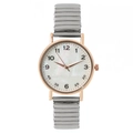 Reloj de cuarzo para mujer con caja de oro rosa, esfera nácar y correa elástica - Gris