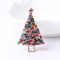 Golden Christmas tree brooch with multicolored rhinestones and clear crystal base - Colorful Stone Inlaid Classic Style (Christmas Tree 25)