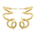 18K gold-plated spiral snake earrings with cubic zirconia inlay and polished finish - 1 Pair / Gold