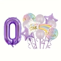 Birthday decoration set featuring purple number 0 foil balloon and star balloons - Number 0 Set