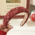 Red tweed headband with gold thread detail for a retro high-top hair accessory style - Vintage Braided Tweed