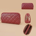 Quilted burgundy Baellerry wallet with double zipper and gold logo - Dark Red
