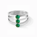 Three-layer silver stainless steel ring with three green zircon stones in a vintage style - US 7 / Silver Green Zirconia