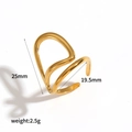 Minimalist gold wavy stainless steel ring featuring 25mm length and 2.5g lightweight design - Gold Wave Long Opening Style (TR4502)