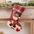 Christmas stocking candy bag in red plaid and leather hanging by the warm fireplace - Large Plaid Snowman Sock