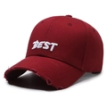 Casquette de baseball bordeaux vieillie avec broderie BEST et bords effilochés vintage - Réglable / Bordeaux