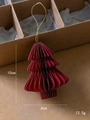 Handmade red honeycomb paper Christmas tree ornament with gold glitter edges and dimensions - Red Christmas Tree Single