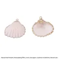 Natural seashell pendants with electroplated gold edges, 2pcs pack, size 22-32mm - Wide-mouth Conch Style (BTA144-5)