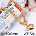 Golden heart pendant thick chain necklace with OT buckle 450mm length and 23mm charm size - Gold Necklace (KN113921-Z)