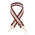 Detail of adjustable wide purse strap with red and white stripes and silver glitter wire - Dark Wine Red