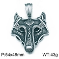 Vintage Viking wolf head pendant in silver titanium steel with Nordic totem patterns - Stereoscopic Roaring Wolf Head Shape (KP76841-BD)