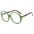 Fashionable oversized round green transparent sunglasses with tortoiseshell temples - Plain Lens / Green Frame Clear Lens