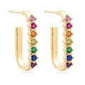 Goldene U-förmige Creolen mit bunten Regenbogen-Zirkonia in moderner Kanalfassung - 24K / Gold U-Form Mehrfarbiger Strass (JQH0291-GG-1)