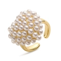 Detailed view of cluster pearl ring with gold-plated adjustable band for women - Golden Heart Ring
