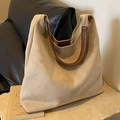 Minimalist beige suede tote bag with brown leather handles and spacious design - Off White
