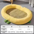 Yellow pet cooling mat with size chart for M L XL options and embroidered design - L / Oval Big Eye / Yellow