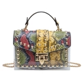 Transparent PVC jelly bag with colorful snake skin pattern and gold studs - Green Snake Pattern With Handle