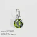 Silver stainless steel pendant with 6mm round green peridot August birthstone - 6x6mm / August Olive Green - Silver