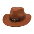 Vintage western wool felt cowboy hat in dark orange with bull head metal emblem - One Size / Khaki (Bull Head Patchwork)
