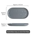 12-inch forest grey-blue ceramic fish plate with elegant hammered texture finish - Forest Grey Blue 12 Inch Fish Plate