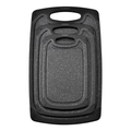 3-piece set of double-sided non-slip plastic cutting boards in granite grey and black - Large Medium Small Size Set / Black