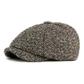 British style newsboy cap in brown tweed fabric with vintage patchwork design - One Size / Coffee
